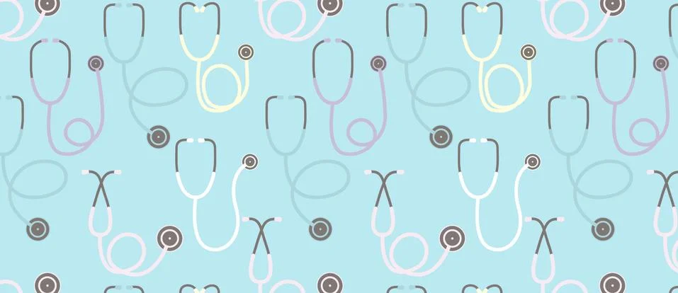 Pattern with stethoscope icon on blue Stock Illustration