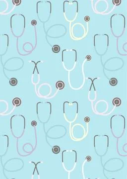 Pattern with stethoscope icon on blue Stock Illustration