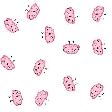 Pattern sticker brain character cartoon vector Illustration