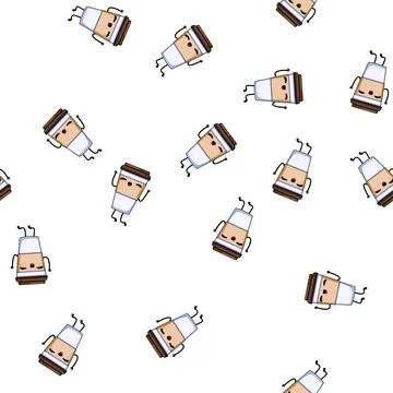 Pattern sticker coffee cup character cartoon vector Stock Illustration