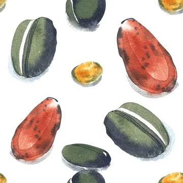 Pattern of the stone and cliff drawing in watercolor on white background Stock Illustration