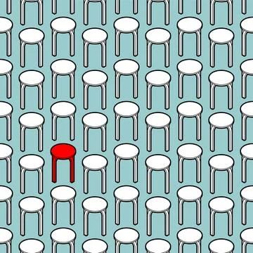 Pattern of stools on blue background with one red standout, symbolizing ind.. Stock Illustration