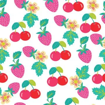 Pattern with strawberries and cherries. Stock Illustration