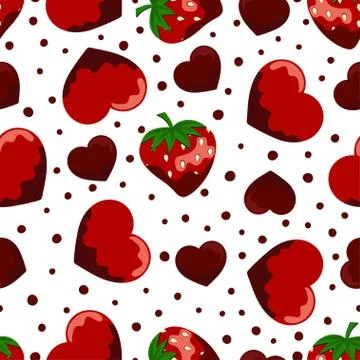 Pattern with strawberries and hearts Stock Illustration