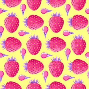 Pattern with strawberries and ice cream Stock Illustration