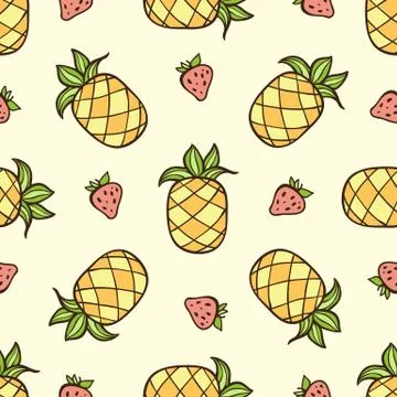Pattern with strawberry and pineapple Stock Illustration