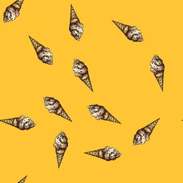 Pattern strawberry ice cream cone sketch hand drawn Stock Illustration