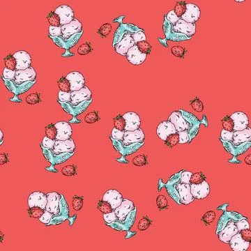 Pattern strawberry ice cream sketch hand drawn Stockillustratie