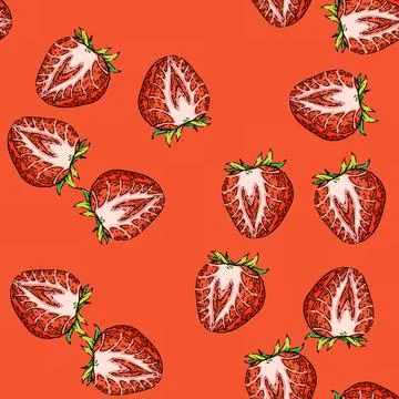 Pattern strawberry sketch hand drawn Stock Illustration