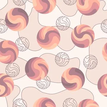 Pattern with striped spheres, line art elements Stockillustratie