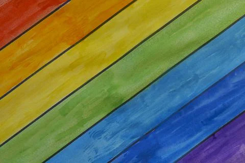 Pattern with stripes of all colors of rainbow in right order in watercolor Stock Photos