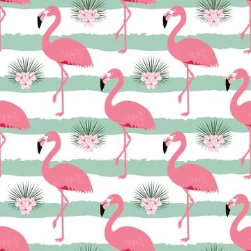 Pattern with stripes and flamingos Stock Illustration