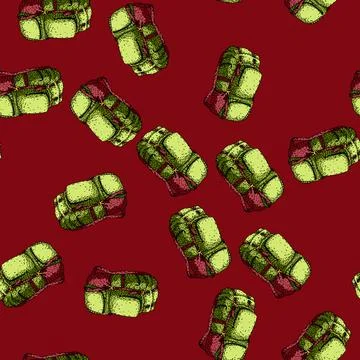 Pattern Sturdy hiking backpack sketch showing rugged travel and camping gear  Illustrazione stock