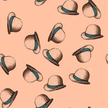 Pattern style bowler hat sketch hand drawn Stock Illustration