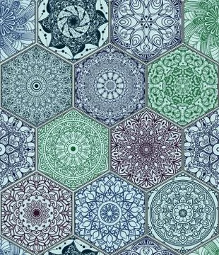 Pattern in style of colorful floral patchwork Stock Illustration