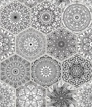 Pattern in style of colorful floral patchwork Stockillustratie