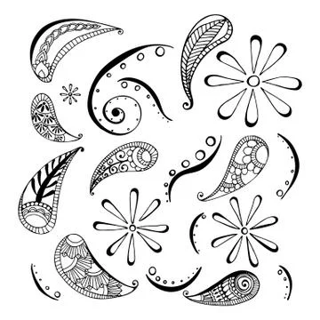 Pattern in style hand draw, doodle, zentangl, India Stock Illustration