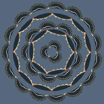 The pattern in the style of Russian folk is placed on the circles. Stock Illustration