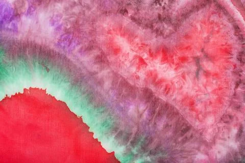 Pattern with styled red heart painted on batik Stock Photos