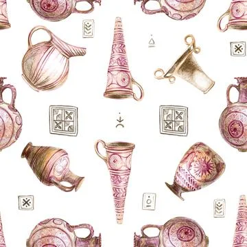 Pattern styling of stylized vases and jugs. White background Stock Illustration