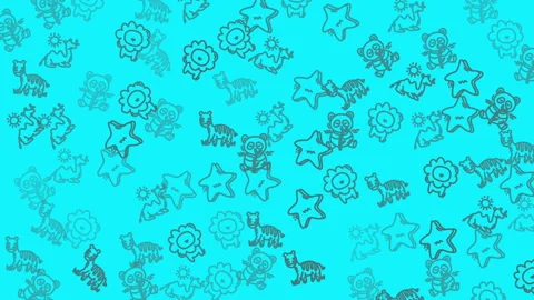 Pattern of stylized animal and star outlines in teal, perfect for childrens clot Stock Footage 325026557