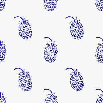 Pattern of stylized blue mulberry on white background Illustrazione stock