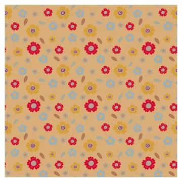 Pattern with stylized colors. Red, yellow and blue flowers on a brown background Stock Illustration