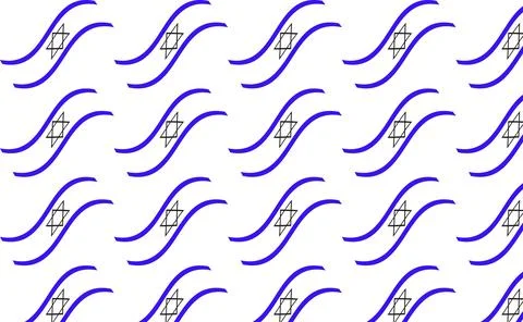 Pattern of stylized Israel flags in curved lines and blue waves repeating Stock-Illustration