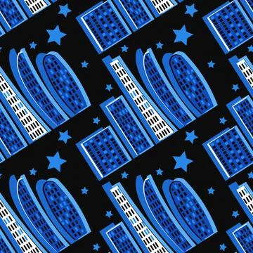 Pattern - a stylized night city - graphics. Megalopolis, modern architecture Stock Illustration