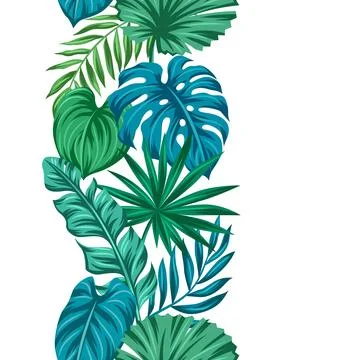 Pattern with stylized palm leaves. Decorative image of tropical foliage and Stock Illustration