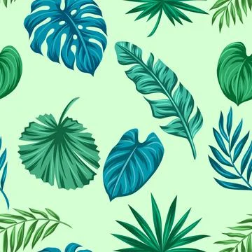Pattern with stylized palm leaves. Decorative image of tropical foliage and Stock Illustration