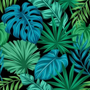 Pattern with stylized palm leaves. Decorative image of tropical foliage and.. Stock Illustration