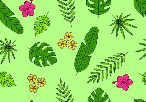 Pattern with stylized palm leaves. Decorative image of tropical foliage and p Stock Illustration