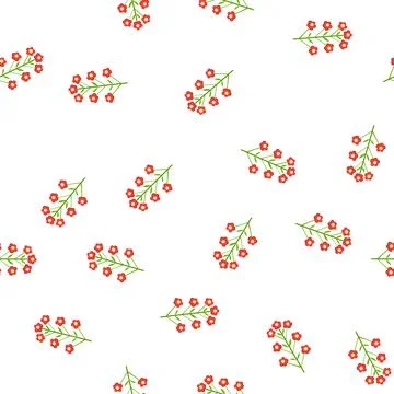 Pattern stylized plant with geometric red flowers 스톡 일러스트