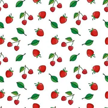 Pattern summer berries strawberry and cherry Stock Illustration