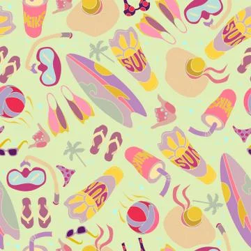A pattern with summer elements in a cartoon style. Vector illustration. Stock Illustration