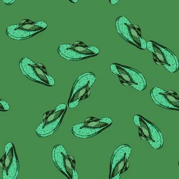 Pattern summer flip flops sketch hand drawn Stock Illustration