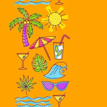 Pattern with summer items. Stylized beach objects. イラスト素材