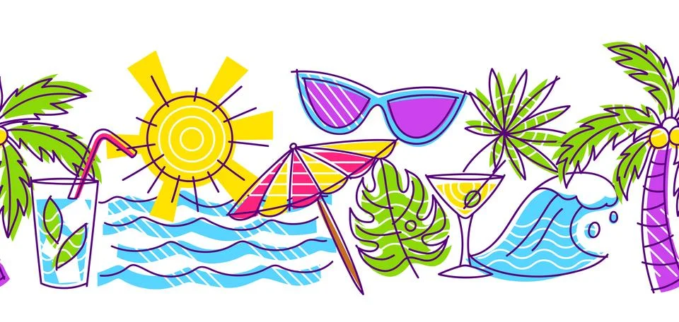 Pattern with summer items. Stylized beach objects. イラスト素材