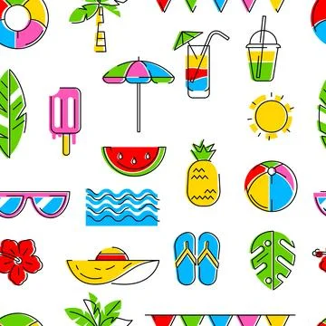 Pattern with summer items. Stylized beach objects. Stock Illustration