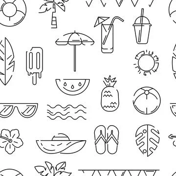Pattern with summer items. Stylized beach objects. Stock Illustration