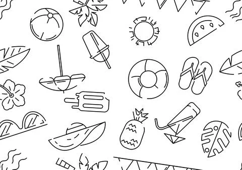 Pattern with summer items. Stylized beach objects. Stock Illustration
