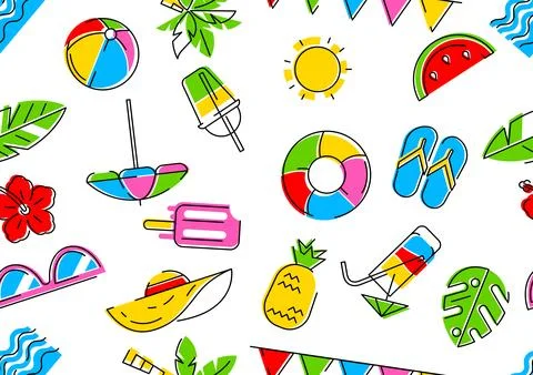 Pattern with summer items. Stylized beach objects. Stock Illustration