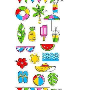 Pattern with summer items. Stylized beach objects. 스톡 일러스트