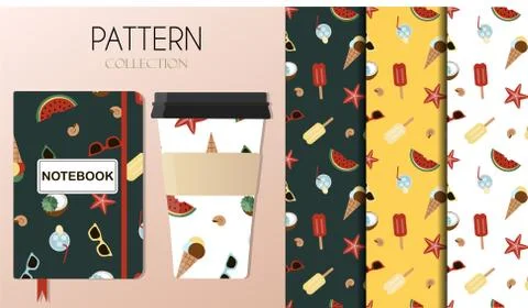 Pattern with summer items sunglasses, starfish, shells, coconut cocktail Stock Illustration
