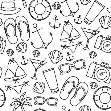 Pattern of summer objects with white background Stock Illustration