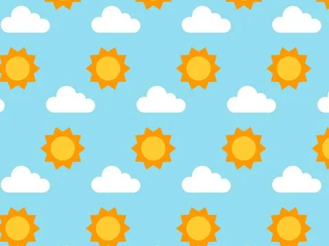 Pattern sun and clouds. Vector illustration in flat style イラスト素材