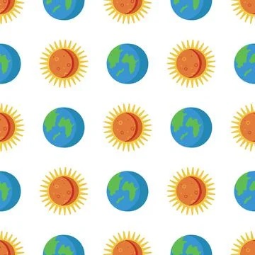 Pattern of sun and earth on white background for website design Stock Illustration