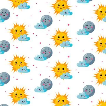 Pattern sun and moon covered in cloud design background Stock Illustration