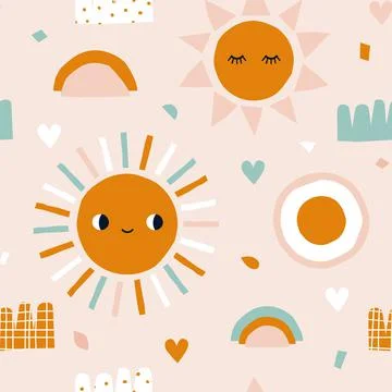 Pattern with the sun in boho style Stock Illustration